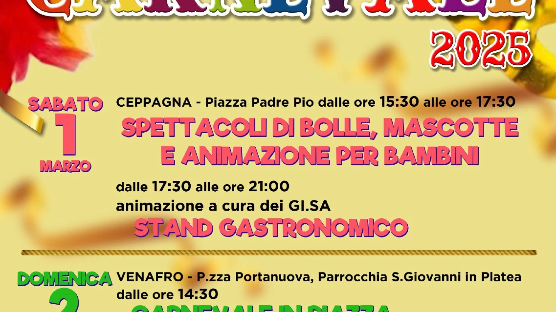 Venafro, oggi inizia la tre giorni di Carnevale